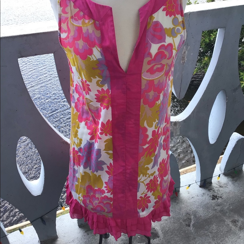 J. Crew Short Shift Bold Ruffled Hem 100% Cotton Floral Themed Sleeveless Dress